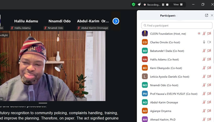 CLEEN Foundation Hosts Webinar on Advocacy for the Institutionalization and Launch of Police Regulations