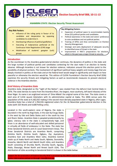 ANAMBRA STATE Election Security Threat Assessment